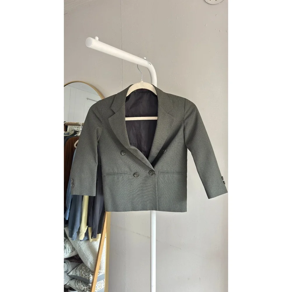 Kids Gray Houndstooth Double Breasted Blazer Jacket